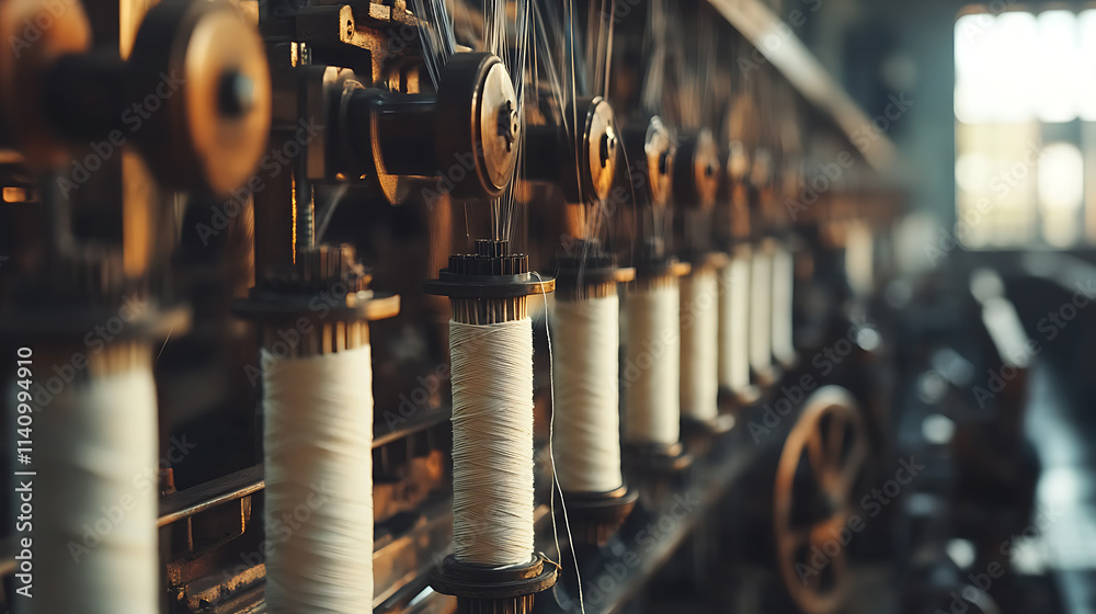 Aufkleber Spinning yarn mills machines with white thread in the automated textile factory workshop