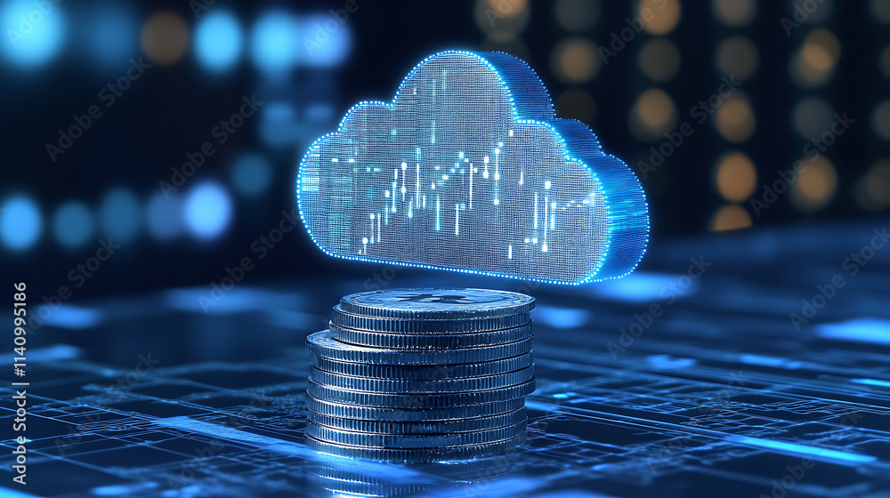 Poster Stack of coins symbolizing growing expenses in cloud computing