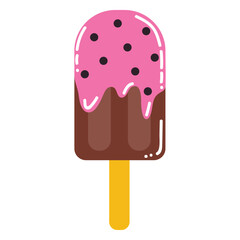 Cute cartoon ice cream on a stick in flat style. summer melting ice cream isolated on white background.