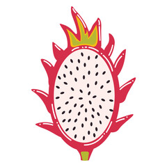 Cute cartoon half of pitahaya in flat style. Tropical fruit isolated on white background.