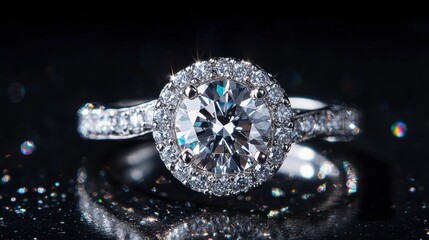 Elegant Round Diamond Engagement Ring on Sparkling Surface