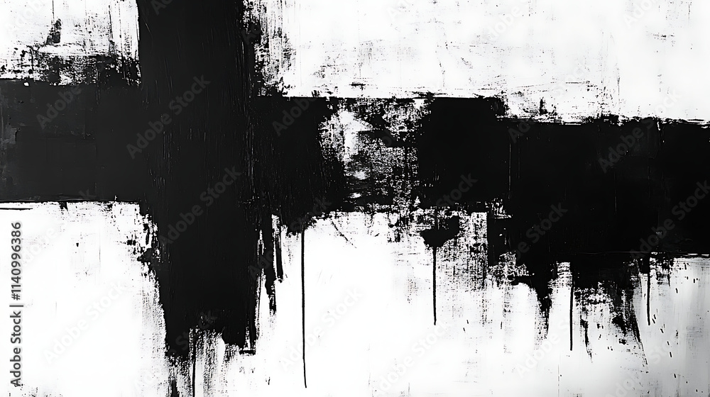 Poster stylish black and white abstract canvas painting with textured