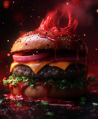 Przepysznie wyglądający hamburger posypany sezamem
