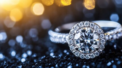 Fototapeta premium Stunning Diamond Engagement Ring with Sparkling Surrounding Stones