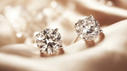 Elegant Close-Up of Sparkling Diamond Earrings on Soft Fabric