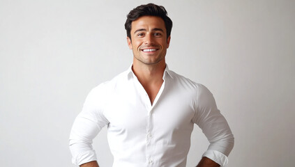 Young smilling business man posing isolated over white background
