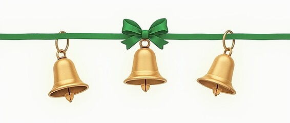Obraz premium Christmas bells with green ribbon isolated on white background