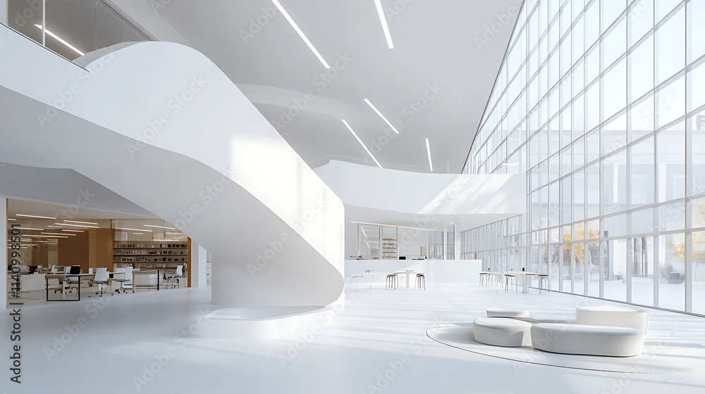 Poster modern white open space office interior with a versatile mock-up wall ideal for business presentatio