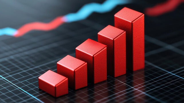 close up of red bar graph showing growth trends in data analysis