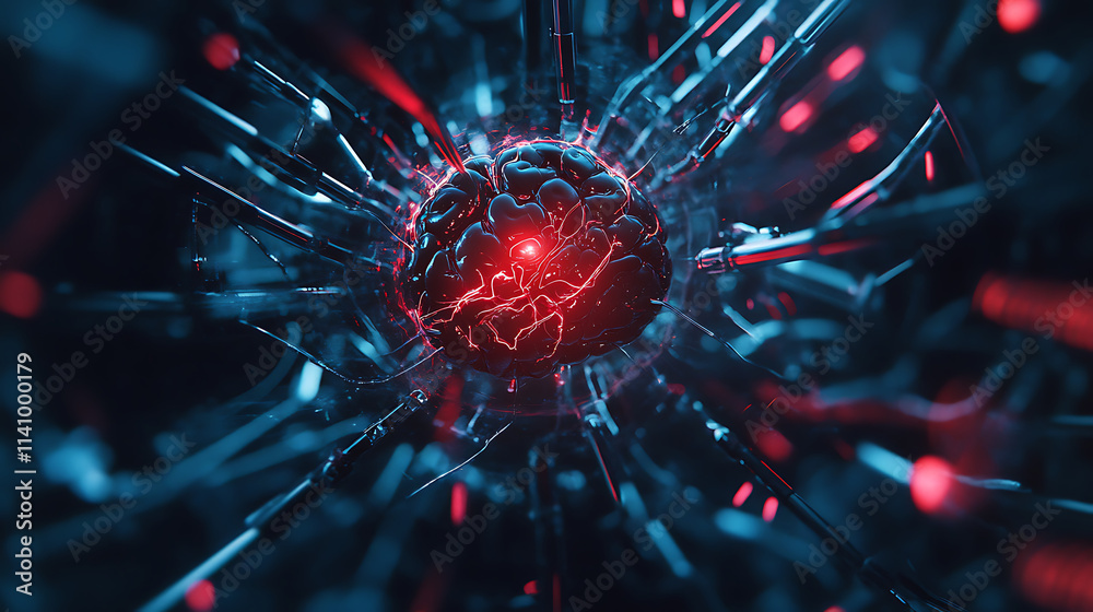 Poster neural circuit and electronic cyber brain in a quantum computing system, concept of artificial intel