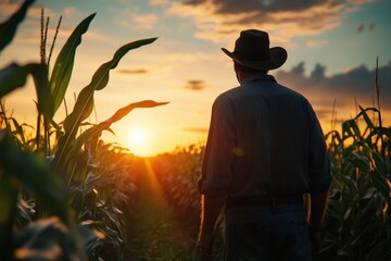 Fototapeta premium a man walks in a corn field