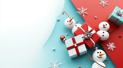 Flyers for charity events during the holidays With cheerful gift box illustrations and seasonal patterns like snowmen and walking sticks,on red and white background.