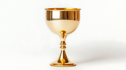 One single golden chalice isolated on white background