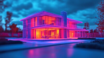 Thermal imaging case study showcasing energy efficiency in residential buildings during evening time