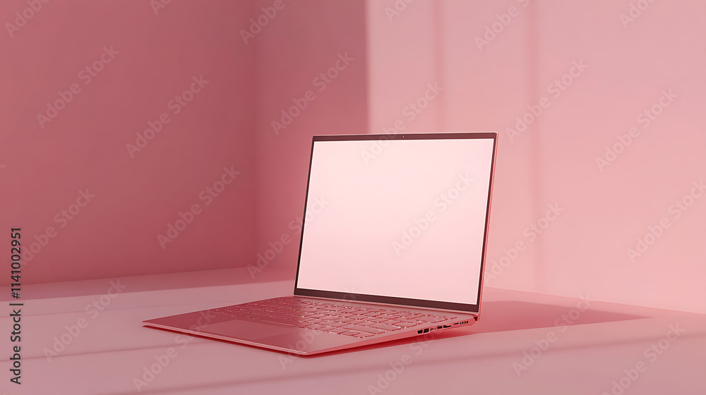 Aufkleber Open laptop with blank screen on a minimalist background, ideal for branding or presentation mockups