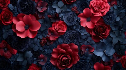 Red and Dark Blue Paper Flowers Floral Arrangement