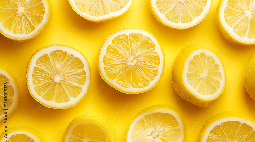 Poster summer yellow lemon seamless pattern background design