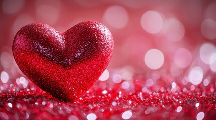 Fototapeta premium Red Glitter Heart on Sparkling Background