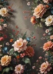 Textured floral background, vintage aesthetic, heavily distressed, kraft, antique