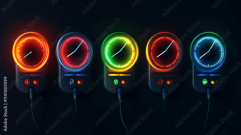 Poster electric car gauge scale modern set with the energy meter and battery power level indicator is used 