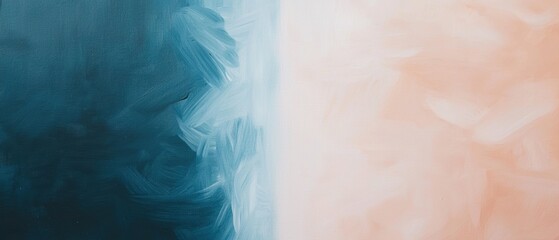 Obraz premium Abstract painting with a combination of blue and peach colors. on the left side of the image, there is a dark blue background with a hint of white, creating a textured effect.
