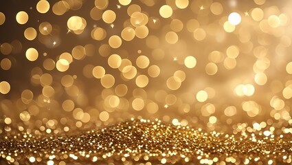 Glittering Gold Background with Bokeh Lights & Shining Stars for Christmas, New Year, Birthday, or Wedding Celebrations
