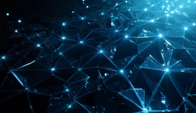 Abstract glowing blue network of geometric lines and points