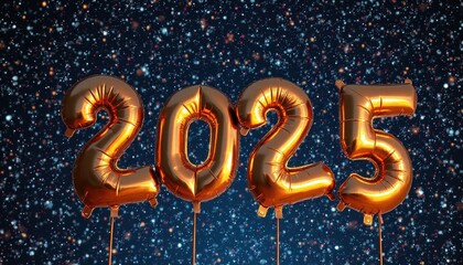 A Set Of Metallic Balloons Forming “2025” Floating Against A Starry Night Sky