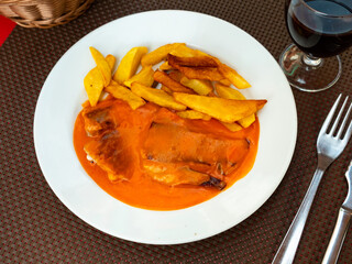 Typical Spanish dish: tuna stew in tomato sauce with potatoes