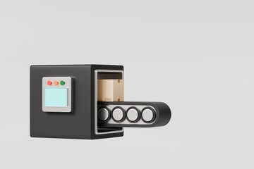 3D Conveyor belt roller with cardboard or parcel box icon isolated on transparent background Minimal Cartoon Empty conveyor belt icon. Logistics manufacturing and Factory industrial Concept. 3d render