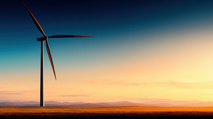 serene wind turbine stands tall against colorful sunset sky, symbolizing renewable energy and sustainability