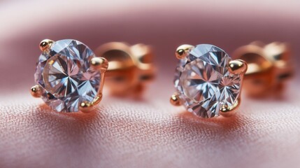 Fototapeta premium Elegant Rose Gold Stud Earrings with Sparkling Clear Stones