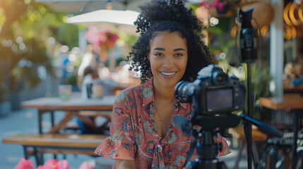 content creator girl recording a makeup tutorial