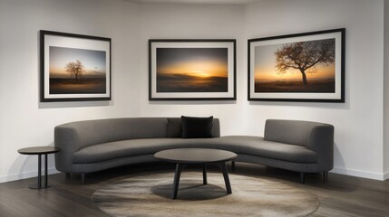 Serene Sunrise Landscapes: A Modern Interior Design Featuring Breathtaking Nature Photography