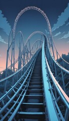 Fototapeta premium Thrilling Roller Coaster Ride Illustration of Danger and Fun at an Amusement Park