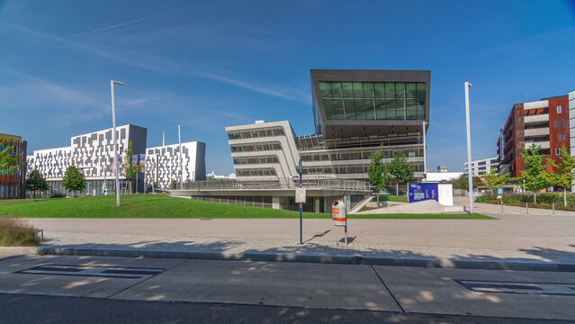 Modern buildings with library and Learning Center Of Vienna University of Economics and Business timelapse hyperlapse