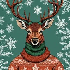 Gordijnen christmas card with deer © SONYA DESIGN