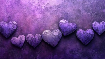 Obraz premium Purple hearts arranged on a textured background