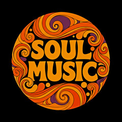 Soul music psychedelic logo circular ,with retro colours 
