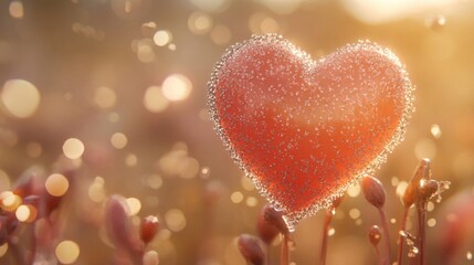 Obraz premium Dewdrop Covered Heart Amidst Golden Sunlight