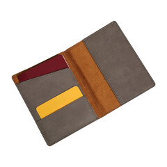 Colorful leather passport wallet. isolated png background.