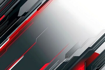 Dynamic technology-inspired abstract background with sharp red, black, and silver lines, creating a sleek and futuristic digital design.