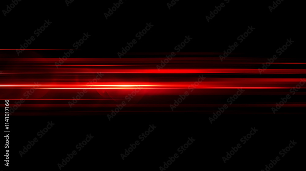 Aufkleber Red light streaks on a black background with glowing horizontal lines in a high speed motion blur effect