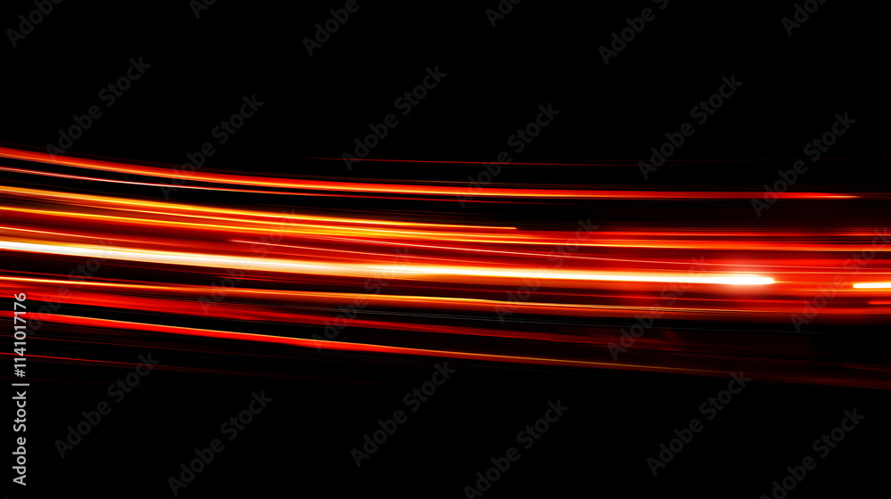 Aufkleber Red light streaks on a black background with glowing horizontal lines in a high speed motion blur effect