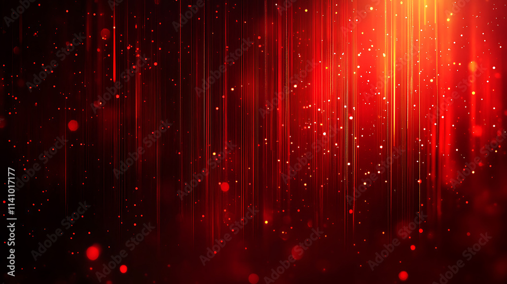Poster Red glowing data stream with digital particles on a dark background, a red light glow effect futuristic technology banner