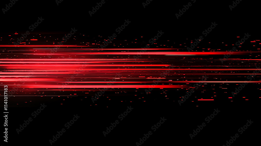 Fototapete red light streaks on a black background with glowing horizontal lines in a high speed motion blur ef