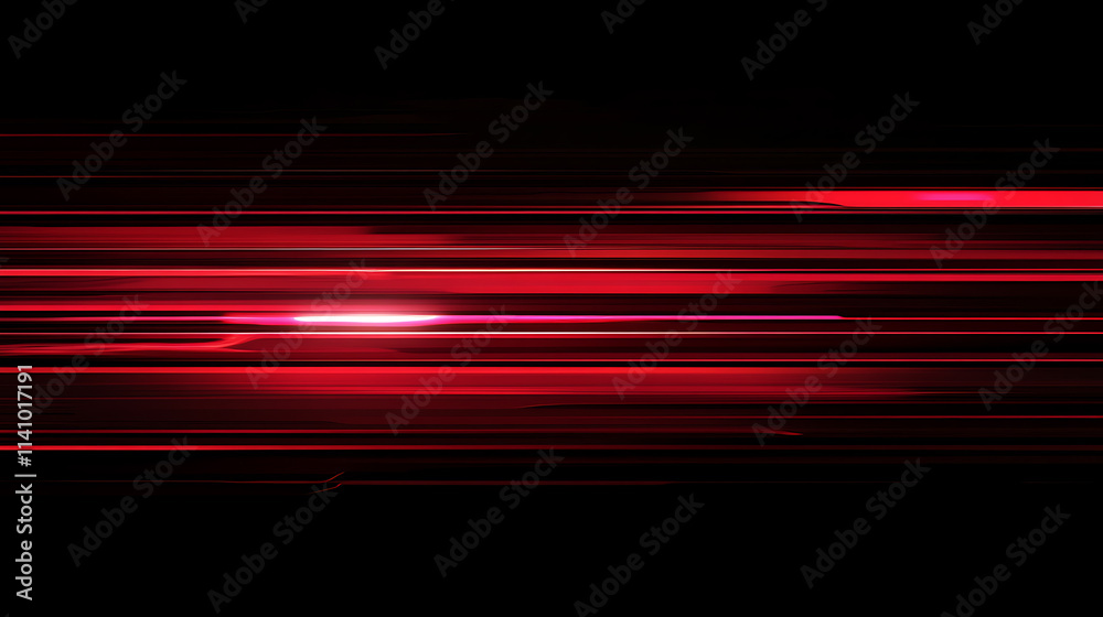 Aufkleber Red light streaks on a black background with glowing horizontal lines in a high speed motion blur effect