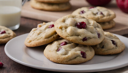 Naklejka premium cranberry white chocolate chip cookies on a plate