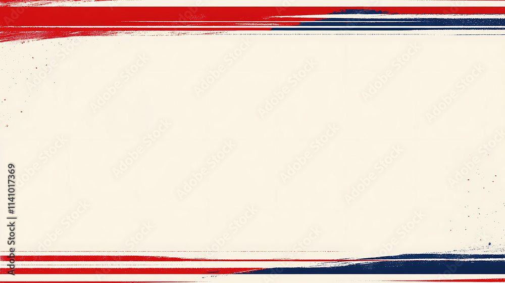 Poster red, white and blue border frame on a blank background a white square shape with a red thin line