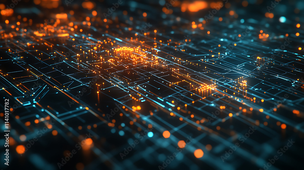 Poster innovative bitcoin mining concept: advanced cryptocurrency blockchain network visualization as digit